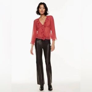 Aritzia Wilfred Beatrix Faux Leather Flare new Rich Mocha Brown Pants Sz 2